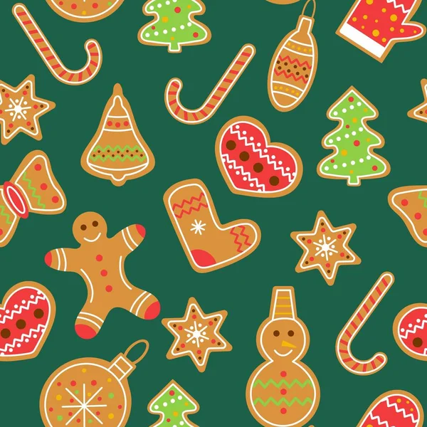 Modèle Sans Couture Avec Illustration Vectorielle Biscuits Noël Pain Épice — Image vectorielle