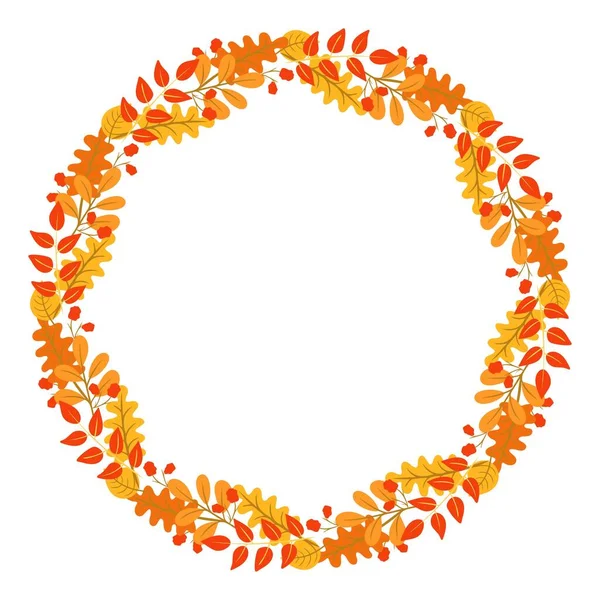 Bord Circulaire Symétrique Avec Feuilles Automne Couronne Draps Automne Lumineux — Image vectorielle