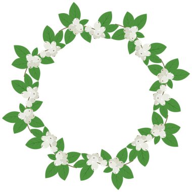 Snowberry dairesel çerçeve çizimi. Yuvarlak kış çileği çelengi. Metin için bağlantı şablonu.