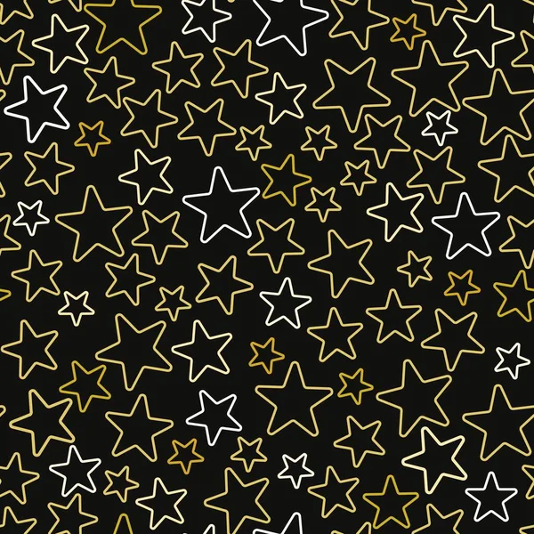 Estrelas Douradas Brancas Fundo Preto Ilustração Vetorial Sem Costura Noite — Vetor de Stock