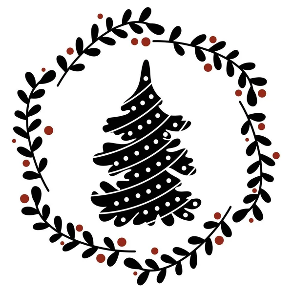 Çilekli Noel Çelengi Köknar Ağacı Mutlu Yıllar Vektör Illüstrasyonu Tebrik — Stok Vektör