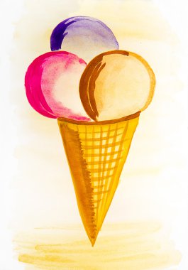 dondurma waffle koni suluboya ile