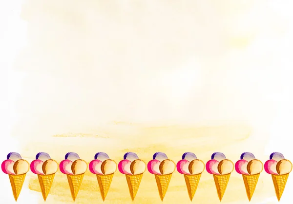 Sorvete em um cone de waffle com aquarelas — Fotografia de Stock