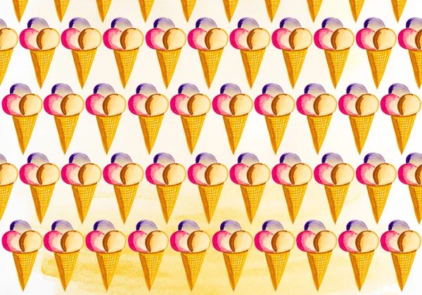 水彩絵の具でワッフル コーンのアイスクリーム — ストック写真