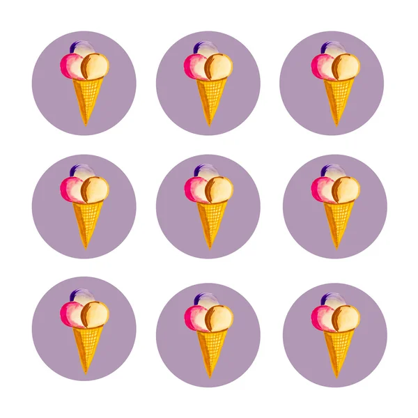 Zmrzlina v kuželu vafle s akvarely — Stock fotografie