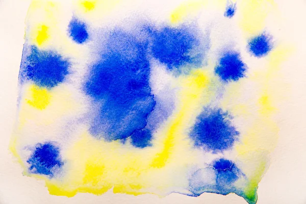 Blå och gula fläckar vatten färg — Stockfoto