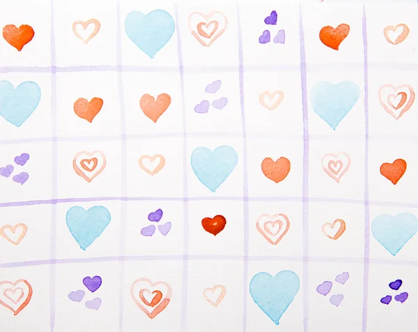 Colorful hearts watercolor in cages — Stock Photo, Image