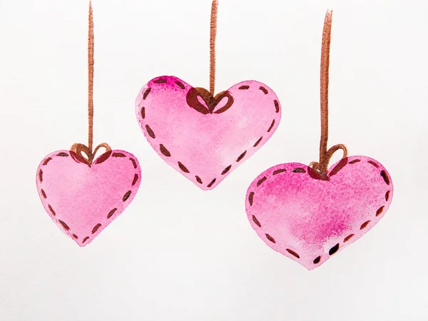Roze harten aquarel — Stockfoto