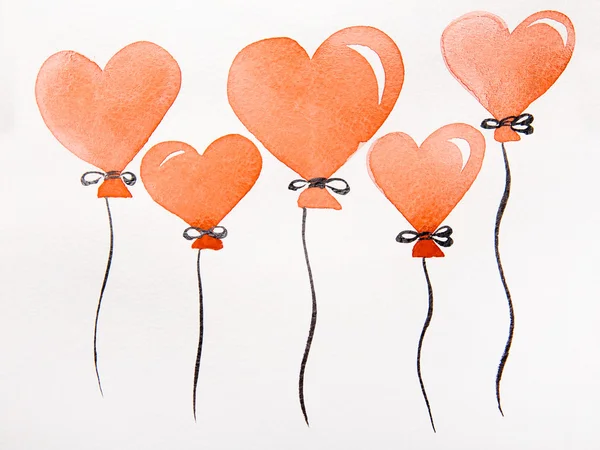 Rode harten in de vorm van ballonnen — Stockfoto