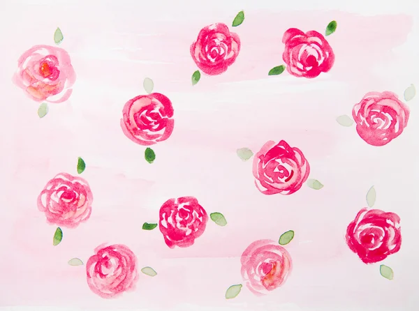핑크 배경 수채화에 빨간 장미 — 스톡 사진