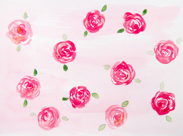 red roses on a pink background watercolor