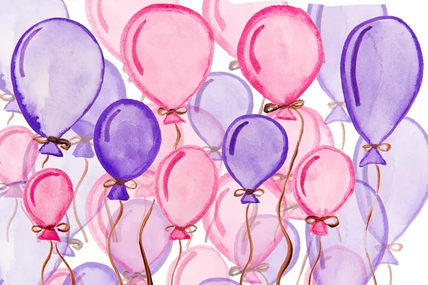 블루와 핑크 풍선 수채화 — 스톡 사진