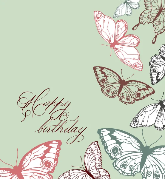 Винтажная открытка на день рождения с бабочками. Векторная иллюстрация . — стоковый вектор