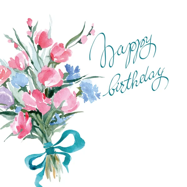 Tarjeta de cumpleaños con acuarela flores silvestres. Ilustración vectorial . — Vector de stock