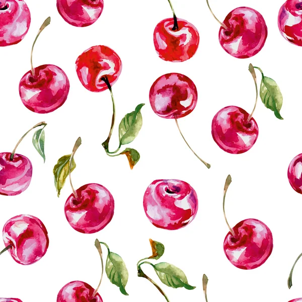 Watercolor cherry. Seamless background . Vector illustration — 스톡 벡터