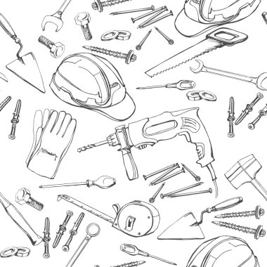 İnşaat ve onarım araçları ile dikişsiz desen... Vektör çizimi.
