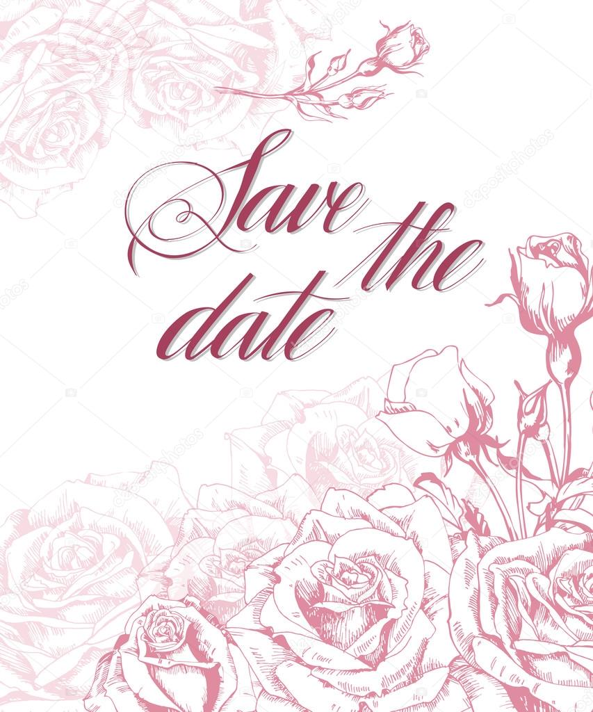 Save The Date with rose. Wedding Invitation Card (Use for Boarding Pass, invitations, thank you card.) Template Vector.