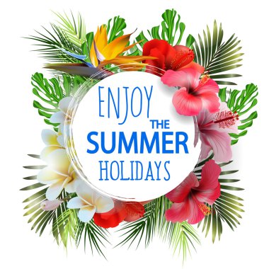 Yaz tatil tropikal çiçek ile arka plan. Şablon vektör.