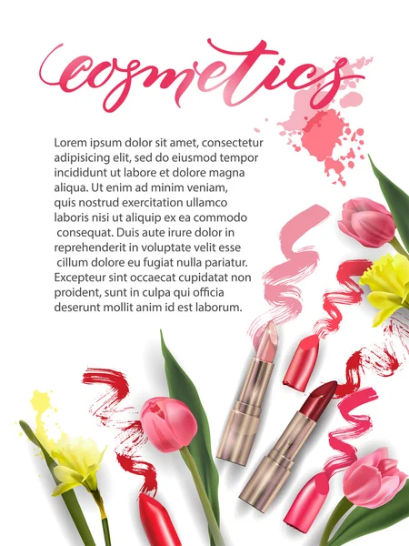 Fondo de belleza y cosmética. Concepto de primavera. Utilizar para volante publicitario, banner, folleto. Vector de plantilla . — Archivo Imágenes Vectoriales