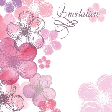 Metin için yer ile bir suluboya çiçekler ilerlik düğün davetiye kartları. (Biniş Kartı, davetiyeler, teşekkür kartı için kullanın.) Vektör çizimi.