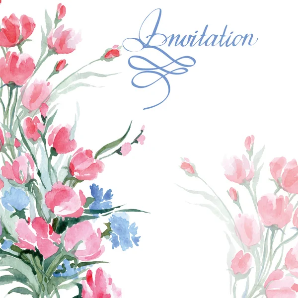 Hochzeitseinladungskarten mit einem Aquarell Wildblumen mit Platz für Ihren Text. (Verwendung für Bordkarte, Einladungen, Dankeschön-Karte) Vektorillustration. — Stockvektor