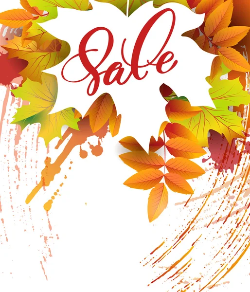 Banner de venda de vetor de folhagem de outono com folhas de outono e bagas de Rowan. Modelo Vector . —  Vetores de Stock