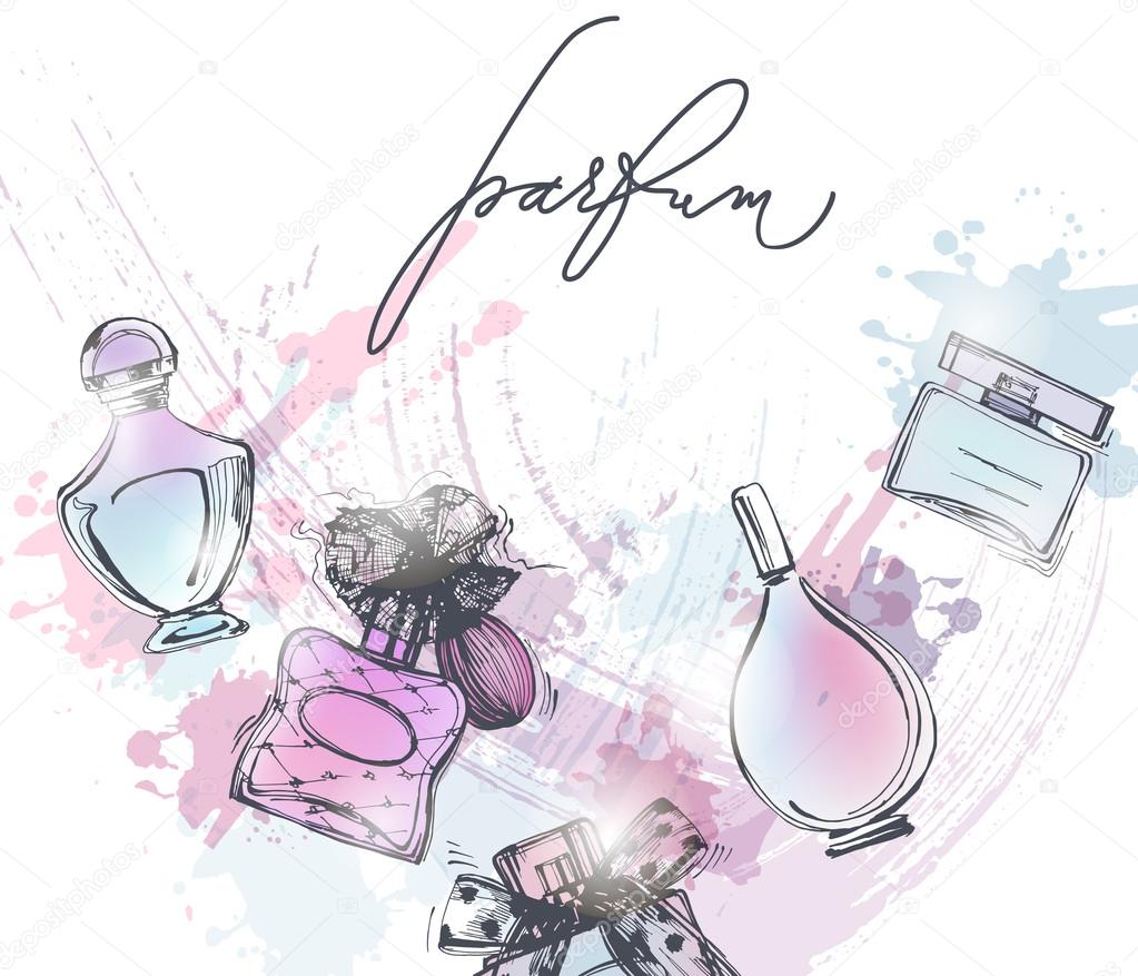 Beautiful perfume bottle. Beautiful and fashion background. Vector  illustration. Stock Vector by ©Galina72 121037372