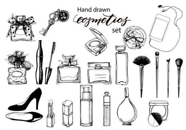 Ręcznie rysowane kolekcja marki w górę i kosmetyki. Ilustracja wektorowa. — Wektor stockowy