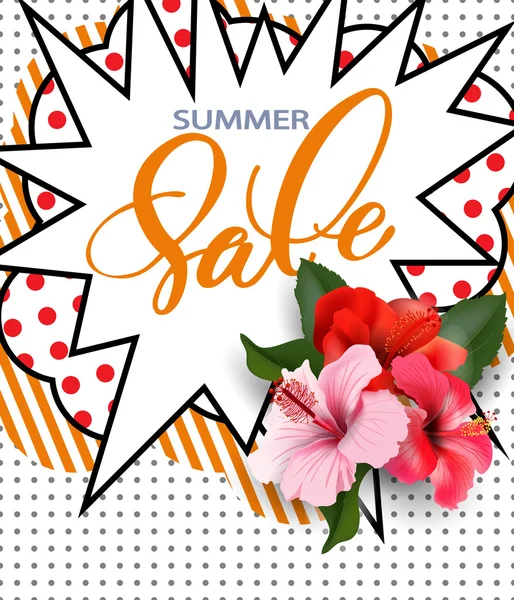 Summer sale Concept. Summer background with tropical flowers.  Template Vector. — Stock Vector