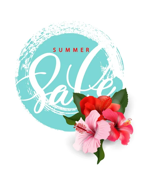 Summer sale Concept. Summer background with tropical flowers.  Template Vector. — Stock Vector