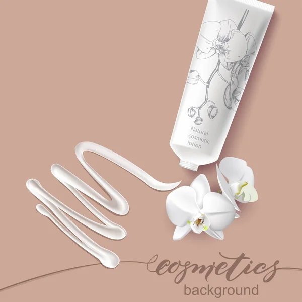Una Mancha Crema Blanca Con Tubo Crema Orquídeas Blancas Crema —  Fotos de Stock