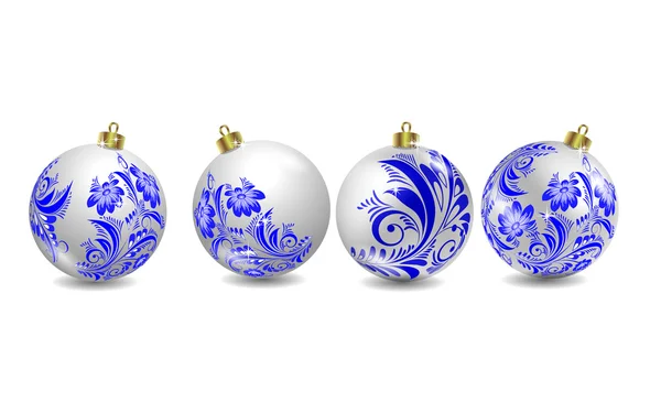 Set of Christmas balls in Gzhel style — Stock Vector