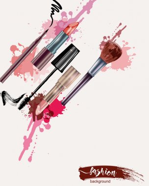 Cosmetics and fashion background with make-up objects clipart