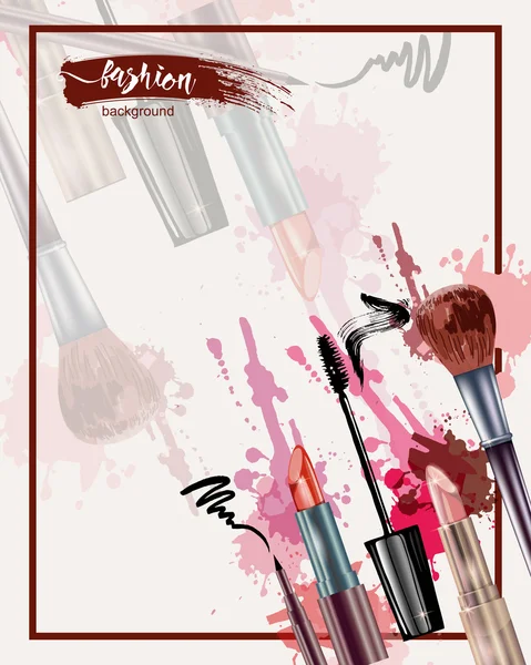 Kosmetik und Mode Hintergrund mit Make-up-Objekten — Stockvektor