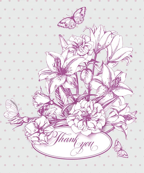 Вінтаж дякую з квітучими ліліями — стоковий вектор