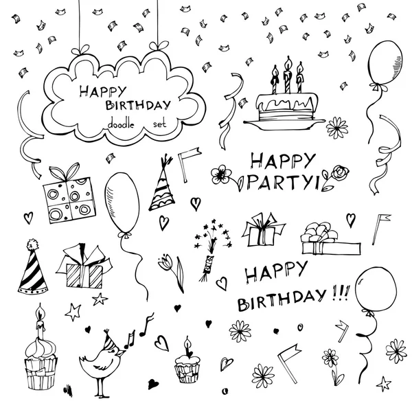 Happy dirthday doodle elements set. — Stock Vector © Teploleta #73364591