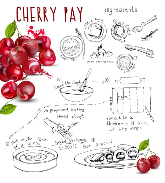 Homemade Cherry pie recipe — Stock Vector