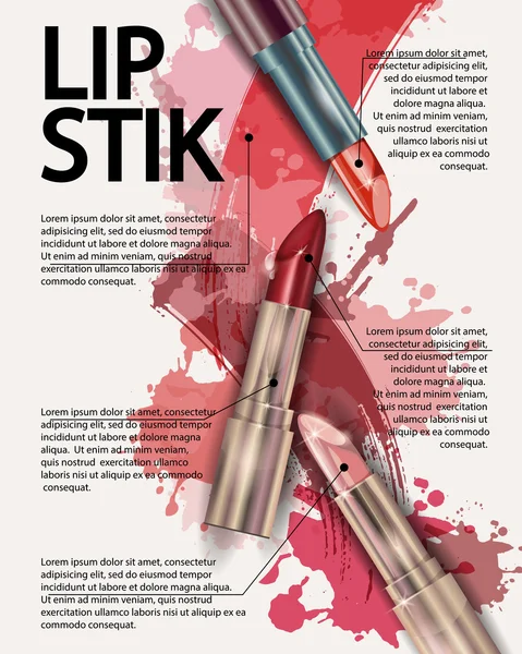 Lippenstift. Schoonheid en cosmetica achtergrond. — Stockvector