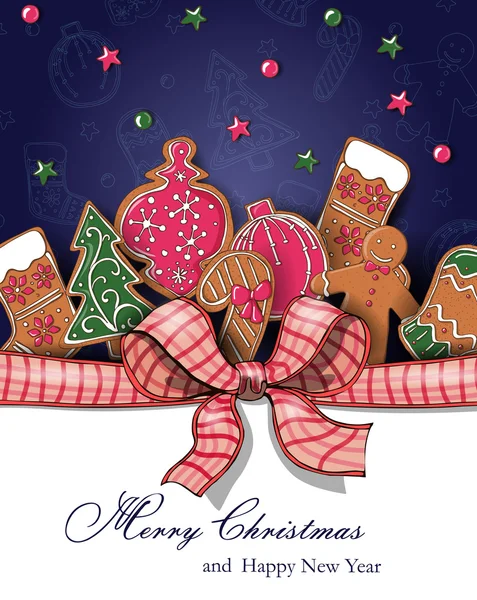 Cartão de saudação com biscoitos de Natal . — Vetor de Stock