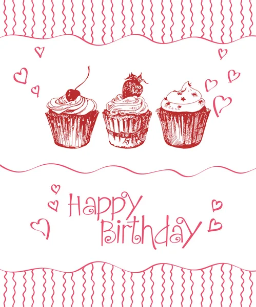 Geburtstagskarte mit Cupcakes — Stockvektor