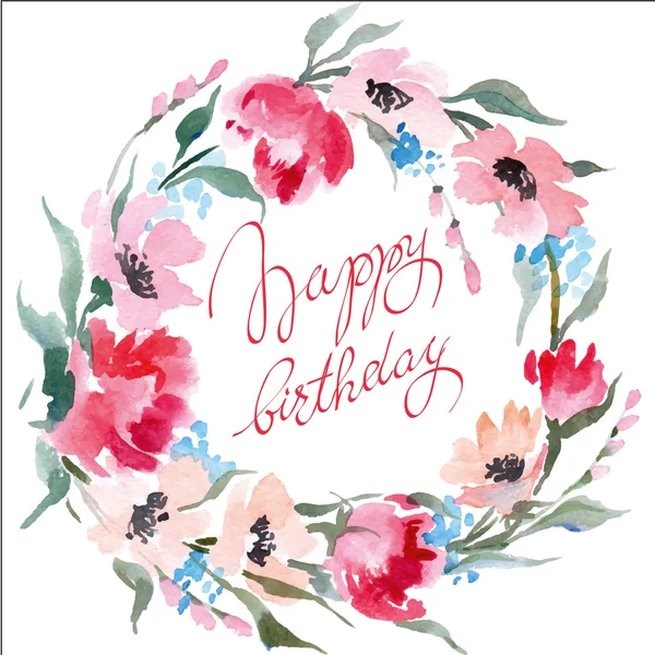 Födelsedagskort med akvarell vilda blommor — Stock vektor