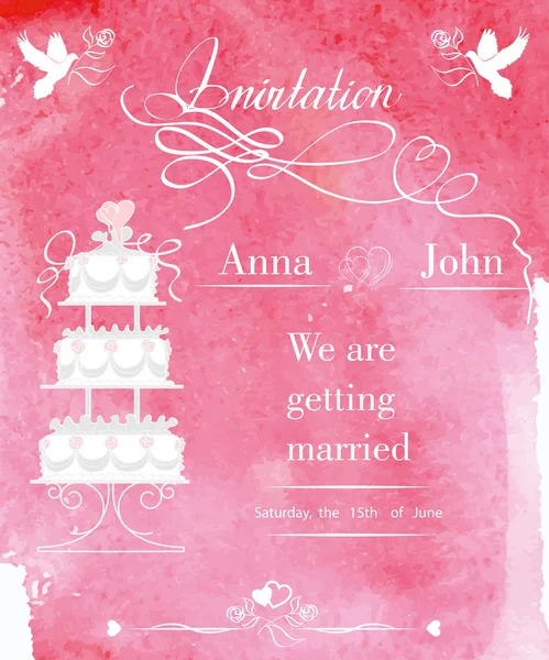 Svatební pozvánky s svatební dort — Stockový vektor