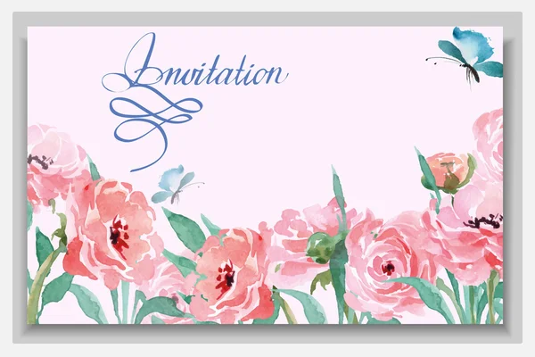 Kártya akvarell virágzó pünkösdi rózsa — Stock Vector