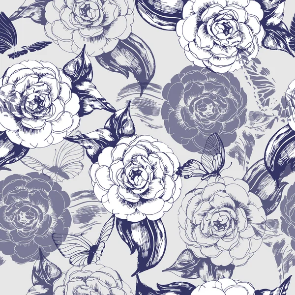 Motif avec des fleurs de Camellia — Image vectorielle