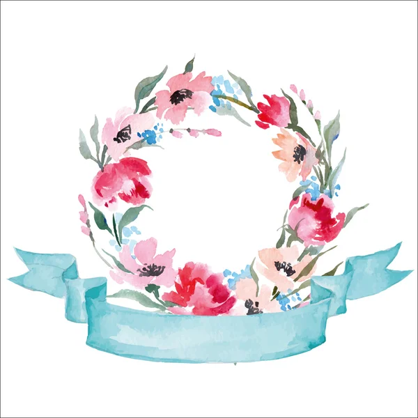 Een krans van aquarel wilde bloemen — Stockvector