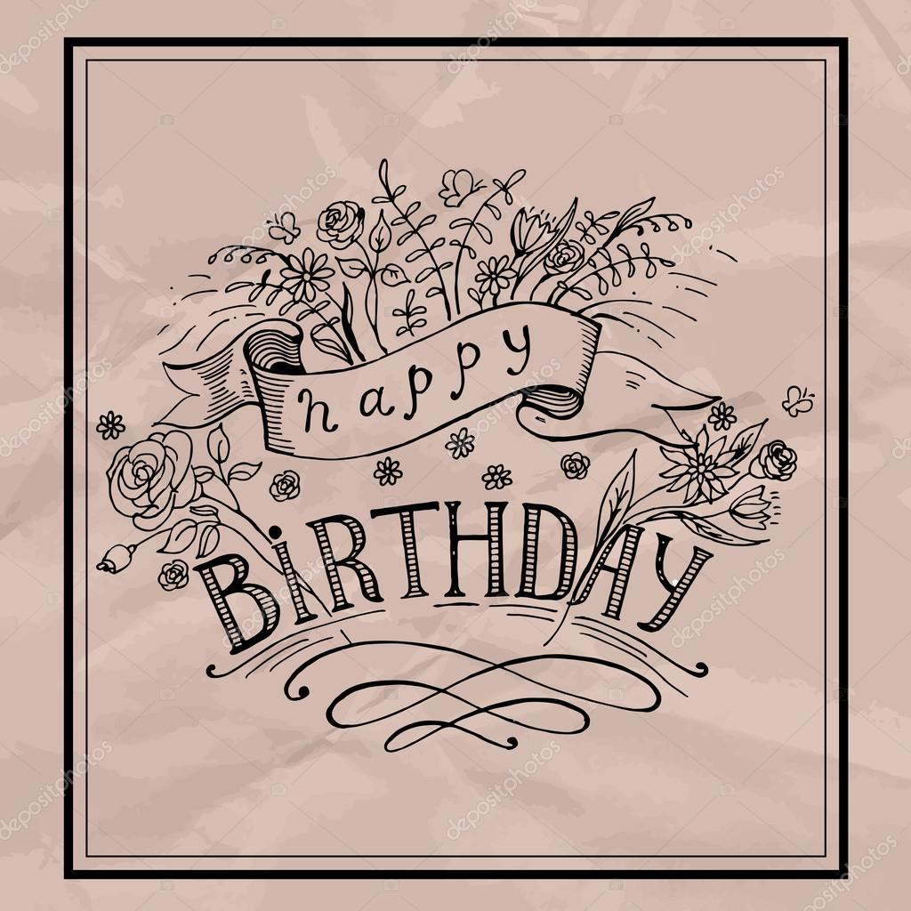 Feliz aniversário mão lettering — Vetor de Stock 