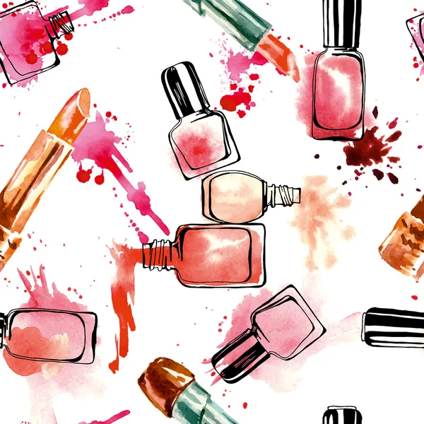 Watercolor nail polish and lipsticks — Stock Vector