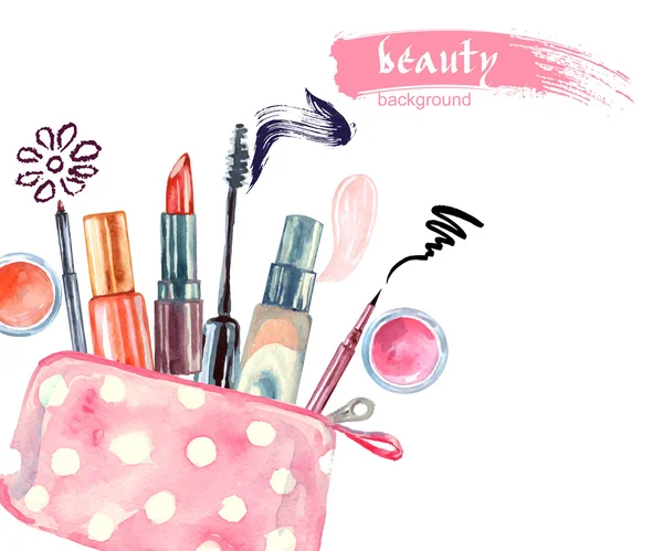 Aquarel cosmetica patroon. — Stockvector