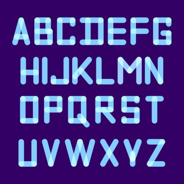 Retro alfabe mavi çizgi renk yazı tipi stili. Vektör tasarım şablon öğeleri. Yuvarlatılmış yazı tipi. Vurgu efekti harfli vektör alfabesi. 