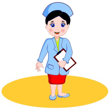 Karikatür vektör Illustration.Woman eczacı izole arka planda bir eczanede. Sağlık.